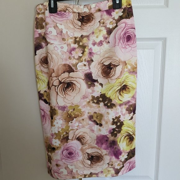 Moa Floral Tan Pink Pencil Skirt Made in U.S.A Size L - Picture 4 of 4